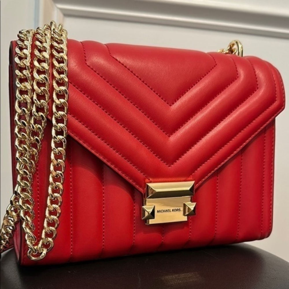 Michael Kors Red Quilted Leather Shoulder Bag